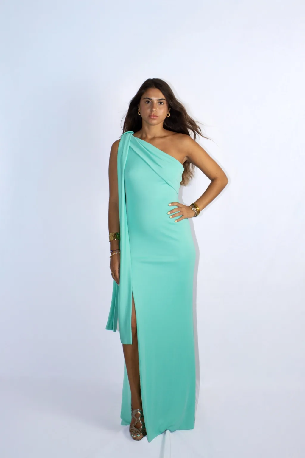 Vestido asimétrico turquesa