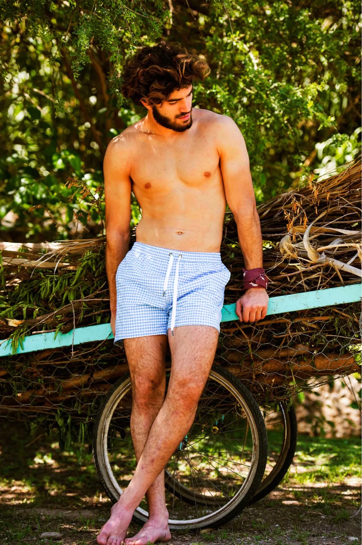 Short de baño Mónaco Cuadrillé Sky de Calypsonia para hombre