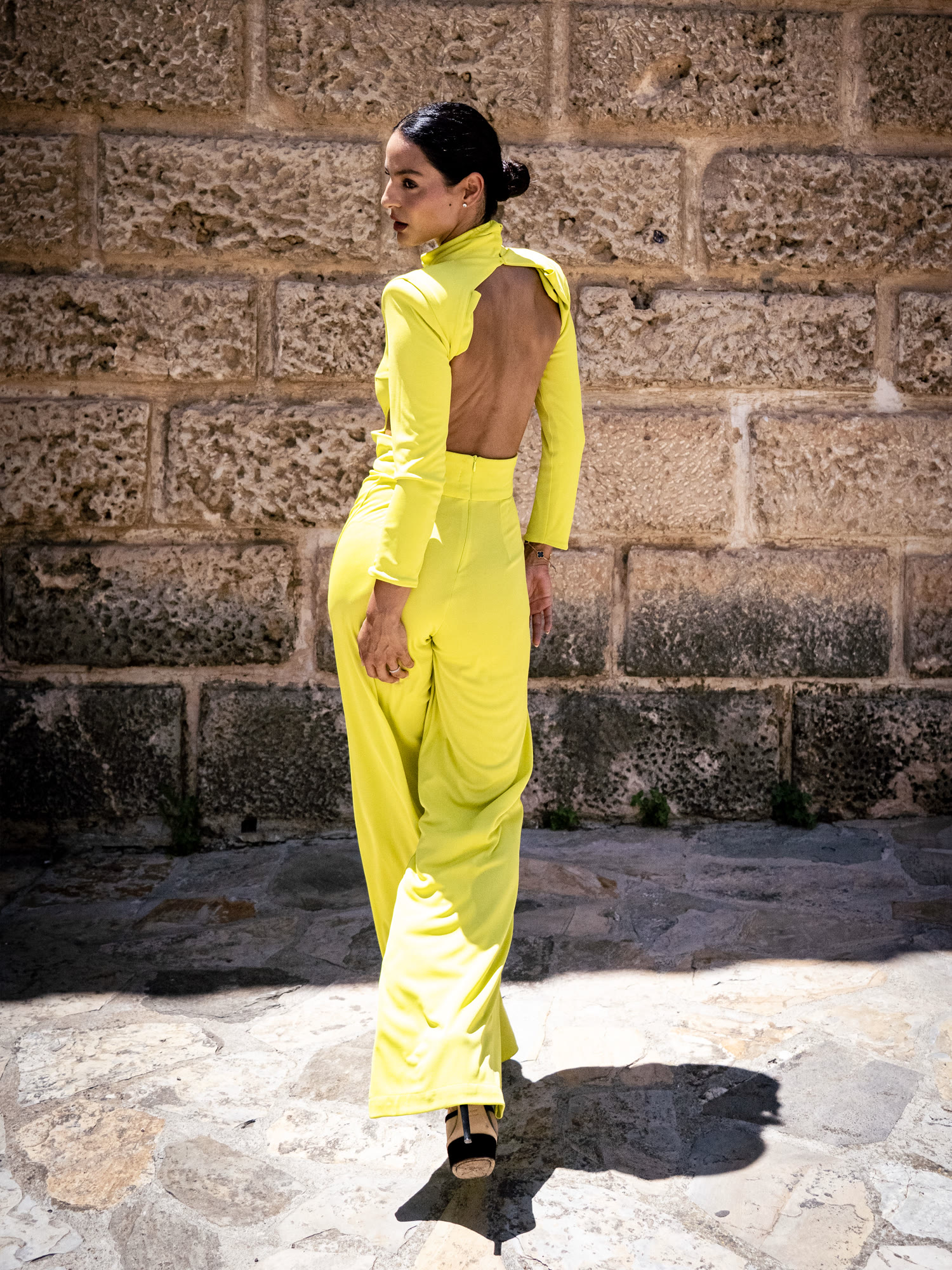 Conjunto amarillo lima de espalda abierta Kimona by JP