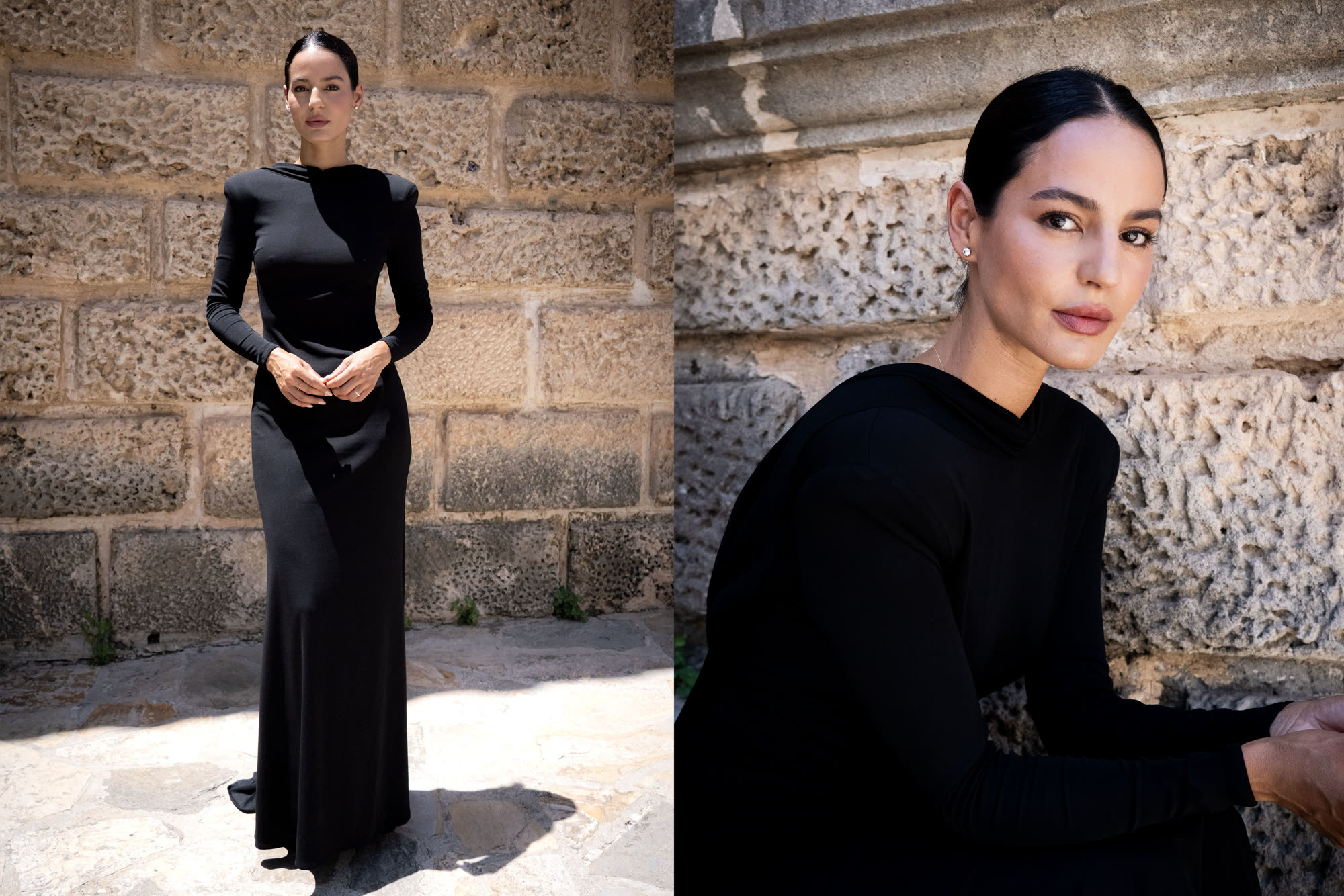 Díptico editorial del vestido negro Kimona by JP